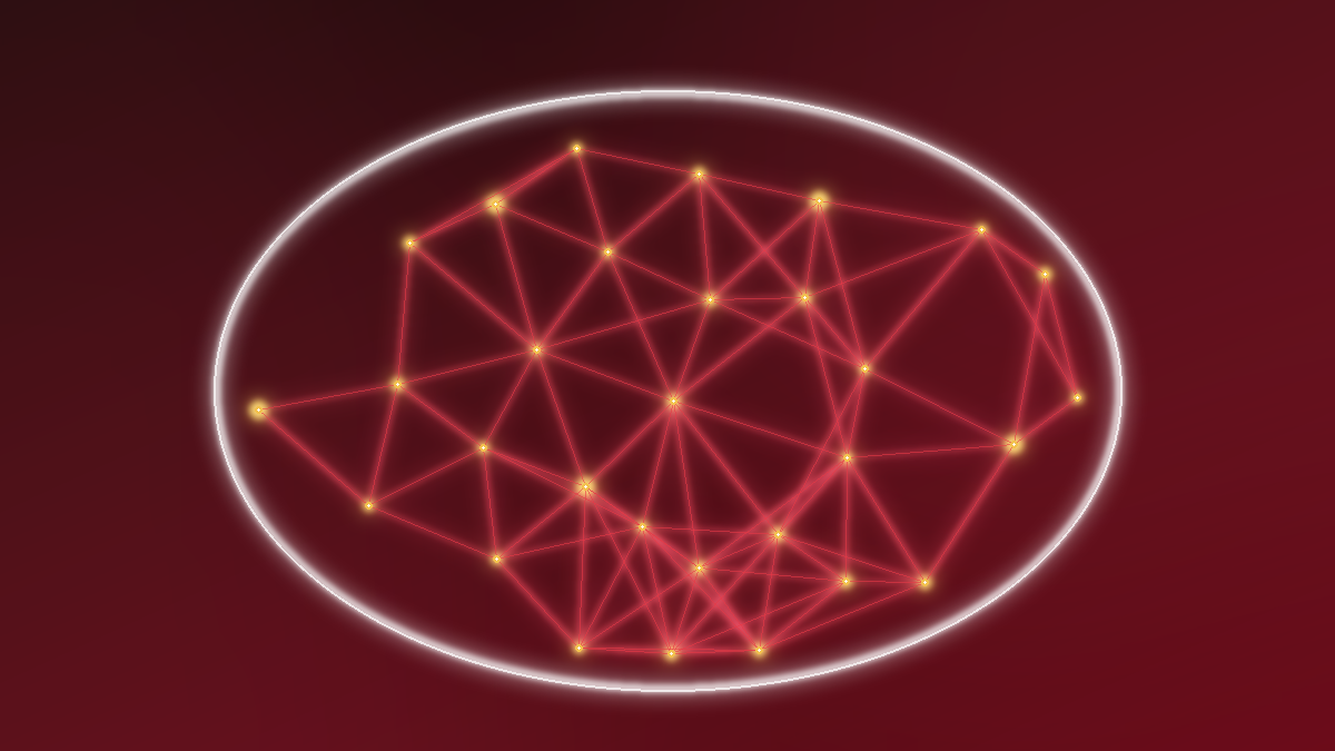 A neural network held inside a glowing protective boundary, standing for AI kept under local and sovereign control in Trinidad and Tobago